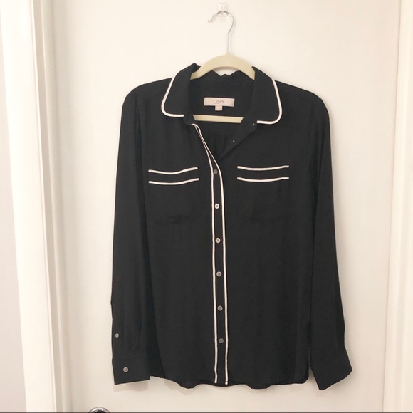 LOFT Tops - Loft Black With White Trim Blouse NWOT